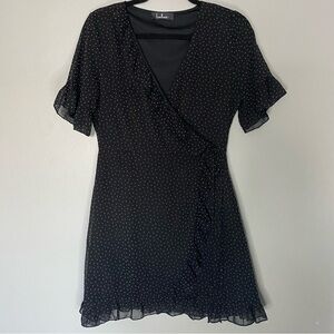Lulus Black & White Polka Dot Flutter Dress in Women’s Size Medium